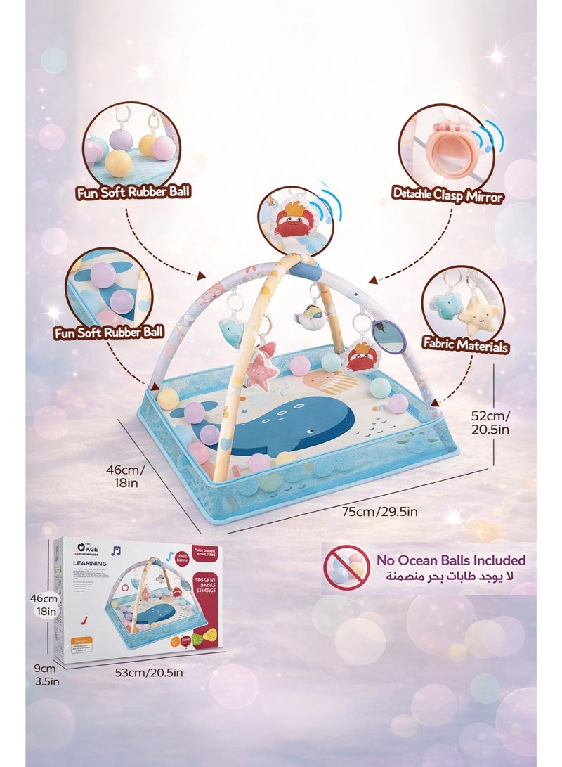Baby Play Gym Mat Whale Blue, 0M+, Detachable Hanging Toys, Press-to-Sound, Mirror, 75×52cm - Image 2